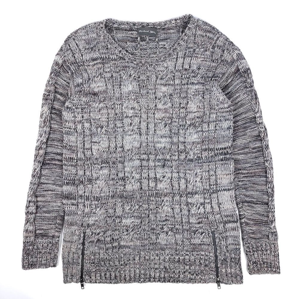 MICHAEL STARS Melange Cable Knit Tunic Pullover Sweater Marled Gray Taupe M/L